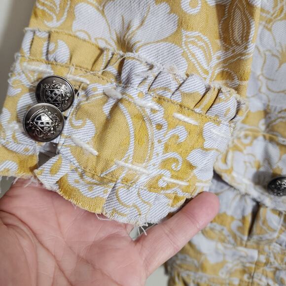 Nick & Mo floral print tie waist ruffle trim button front jacket woman's size L - Picture 4 of 15